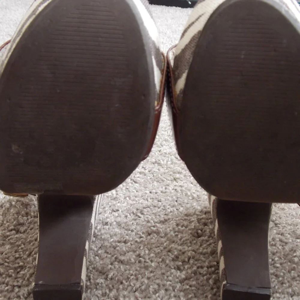 Michael Kors Ivana Mocha Zebra Animal Print Canvas Platform Sandals Heels - Picture 9 of 16